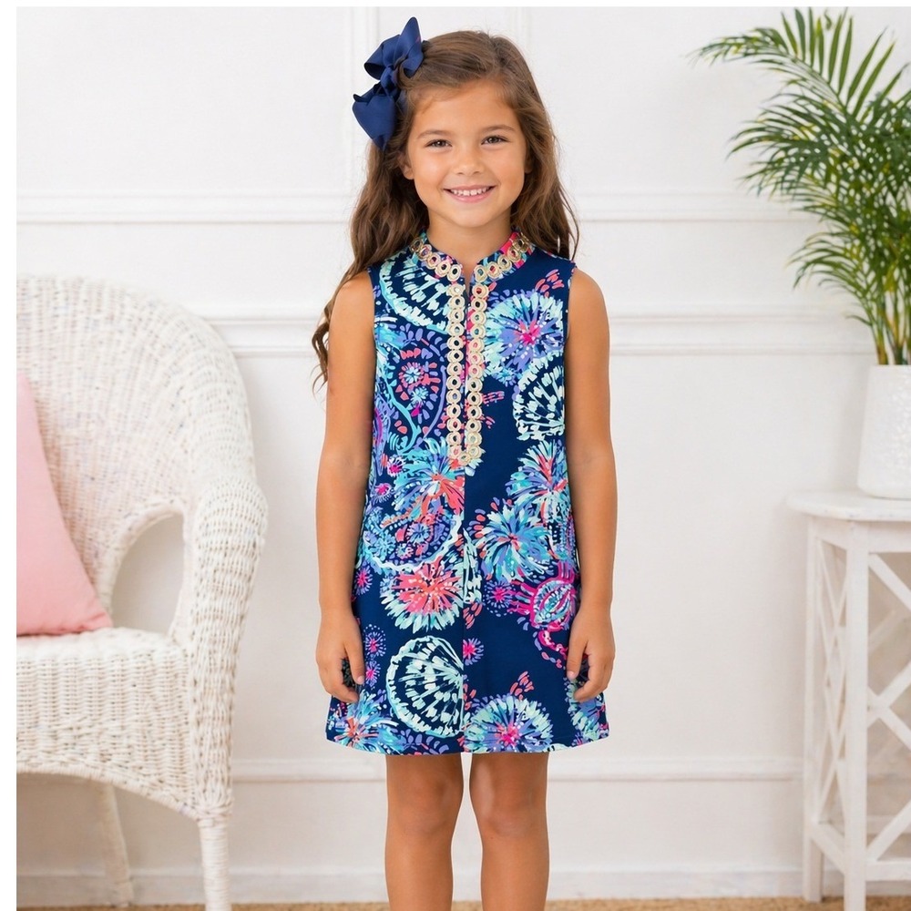 Lilly Pulitzer L 8-10 Sleeveless Shift Dress Kids Preppy Coastal Resort Blue